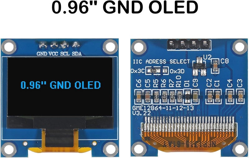 XIITIA 6pcs 0.96 inch OLED IIC I2C Display Module SSD1306 128x64 LCD Screen Driver with 30pin Dupont Cables for Arduino(Blue/GND Screen) - Image 2